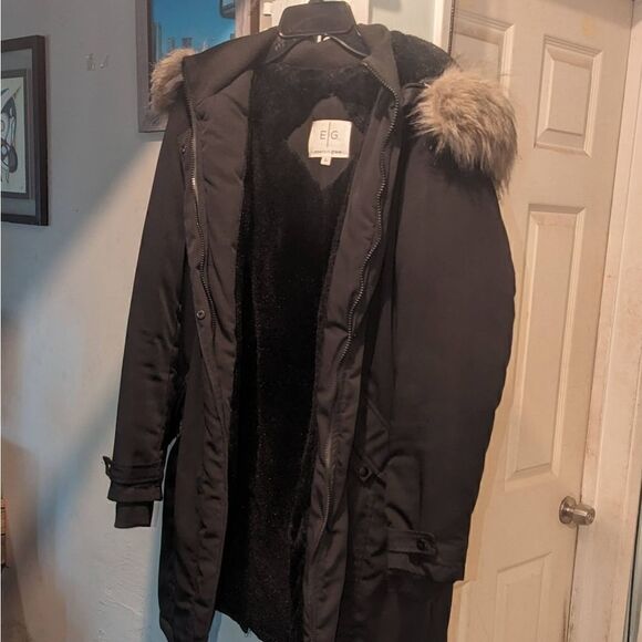 EG EMERSON GRACE Faux Fur-Trim Hooded Jacket Size L - Picture 1 of 7